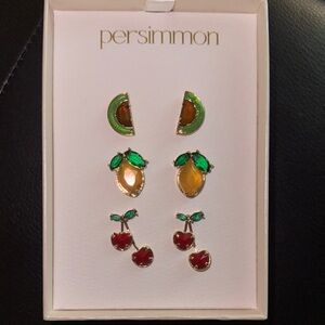Green and Red Fruit Earrings Set
